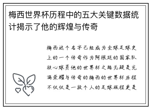 梅西世界杯历程中的五大关键数据统计揭示了他的辉煌与传奇