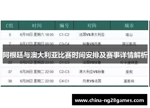 阿根廷与澳大利亚比赛时间安排及赛事详情解析